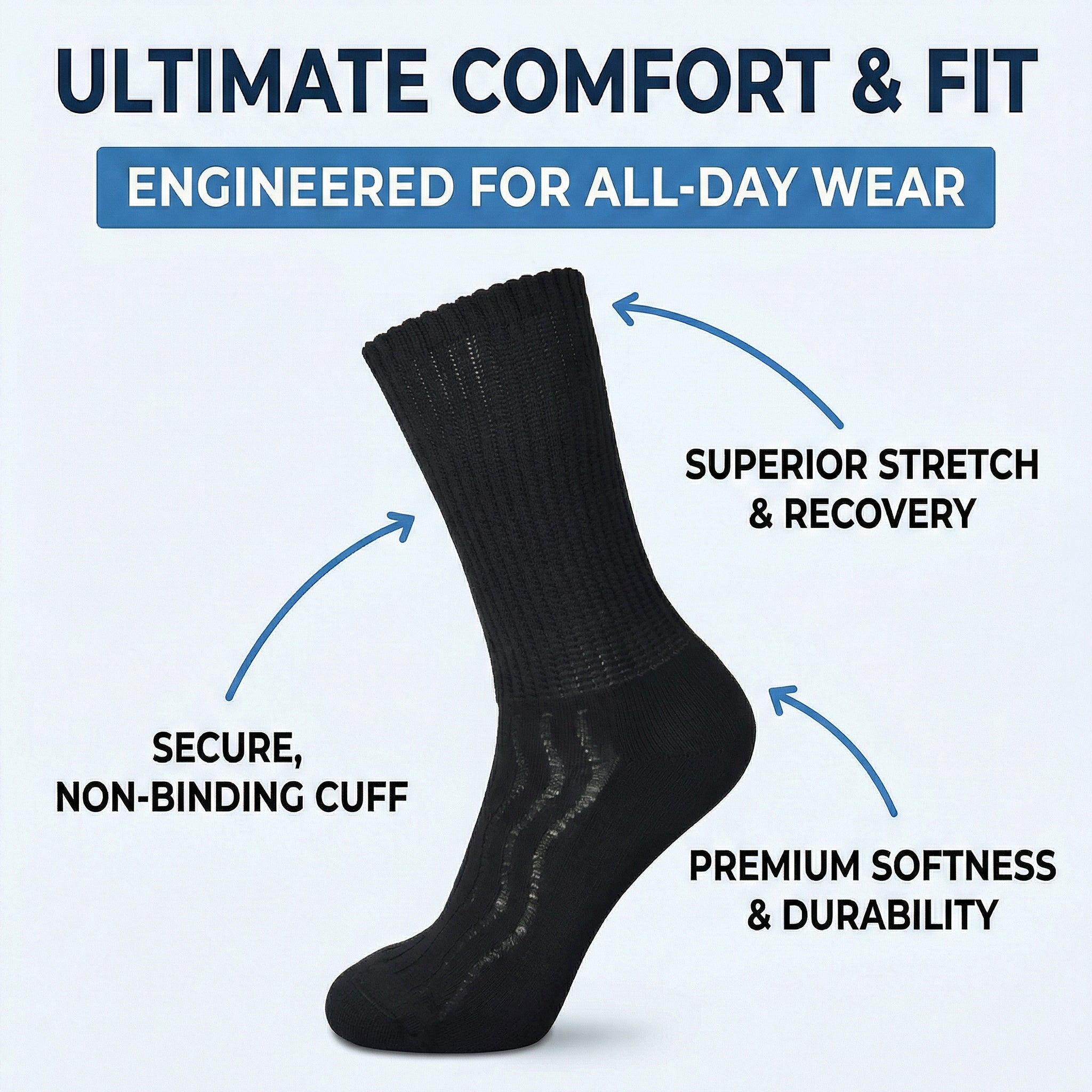 Bamboo Diabetic Crew Socks – Soft Non-Binding Multi-Pack
