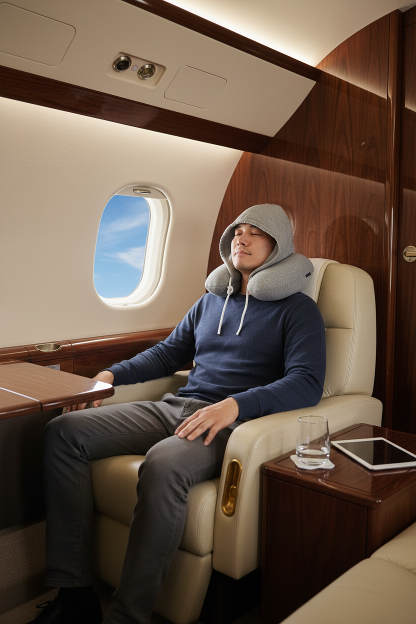 Hooded Memory Foam Travel Neck Pillow with Privacy Hood