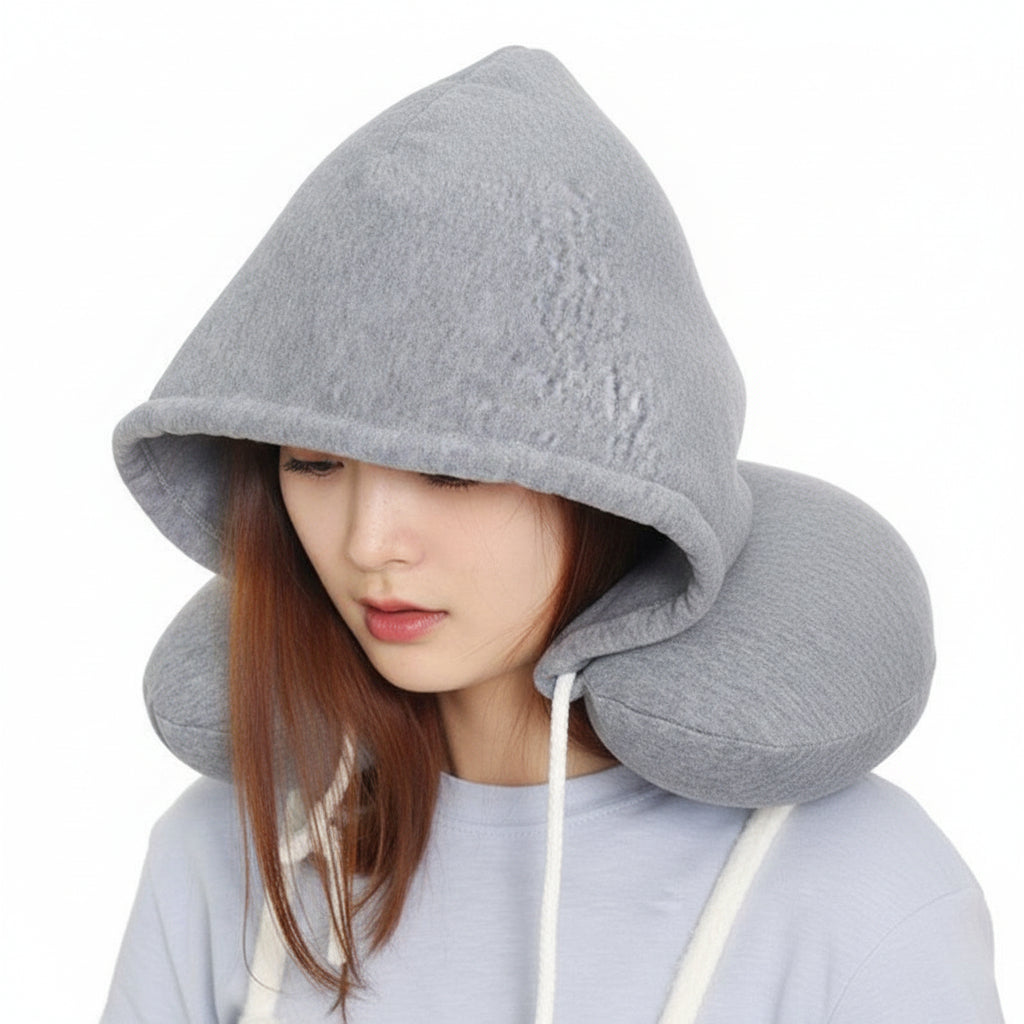 Hooded Memory Foam Travel Neck Pillow with Privacy Hood